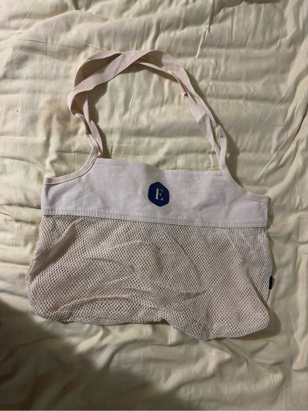 Light Pink Mesh Tote Bag with Contrast Emblem